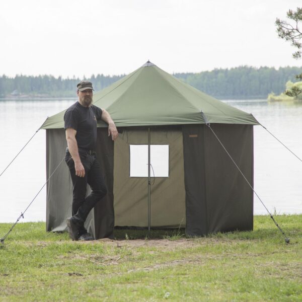 Man Stood By Mobile Sauna Tent